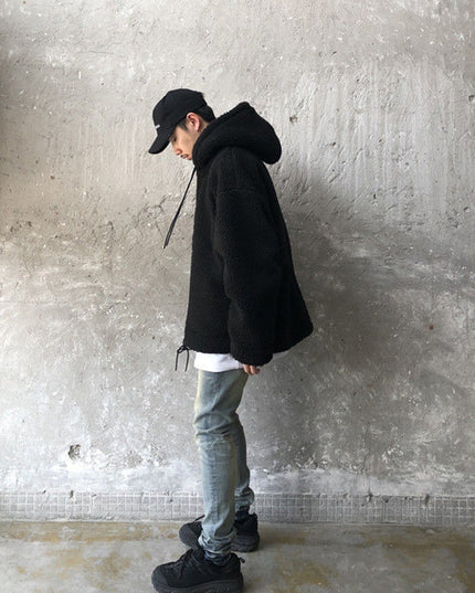 Cotton And Thickening Fleece Hoodie Imitation Lamb Wool Hooded Jacket