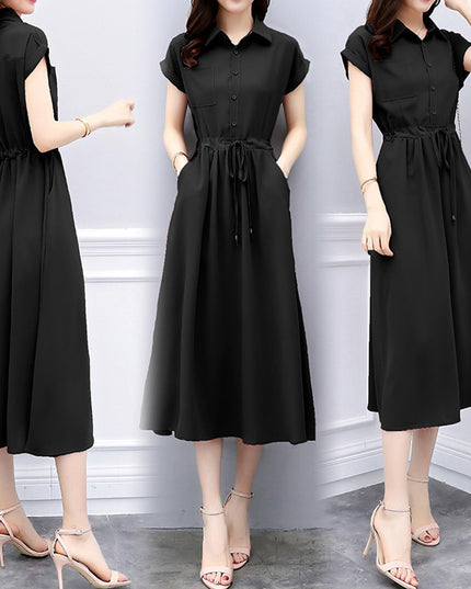 Waist-tight Slimming Elegant Long Dress Casual Polo Shirt Skirt