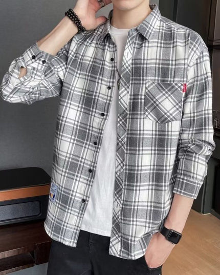 Loose Hong Kong Style Casual Coat Youth Plaid Shirt