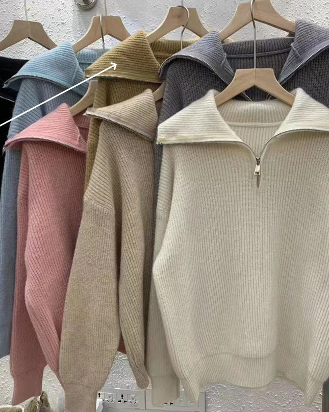 Women's Dacron Zipper Sweater Sweater Loose Outer Wear Bottoming Shirt