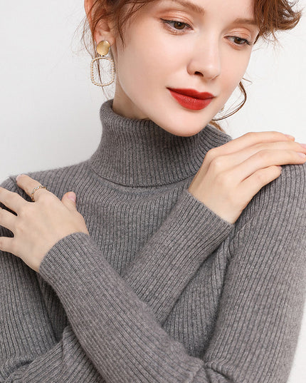 Simple Temperament High Collar Sweater Women's FallWinter Slim Short Pullover