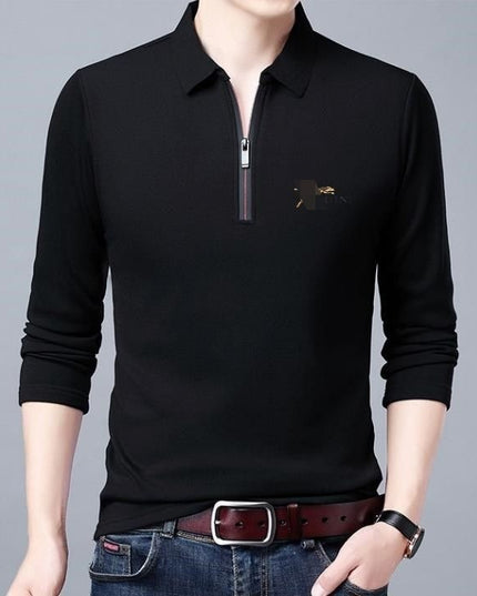Spring And Autumn Men Long Sleeve Lapel Half Zip T Shirt