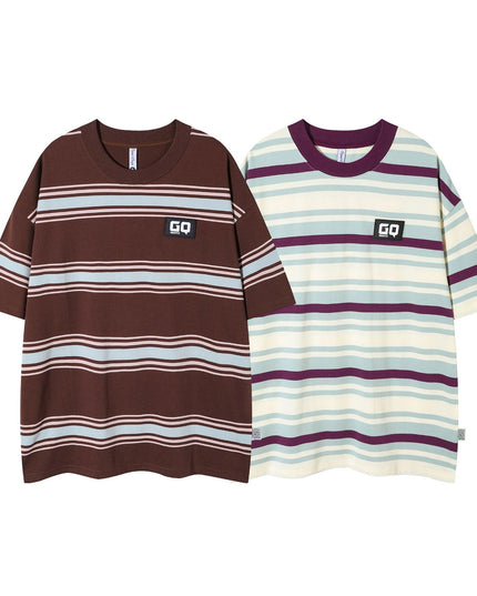 Vintage Stripe Niche Couple Loose Half-sleeve Top