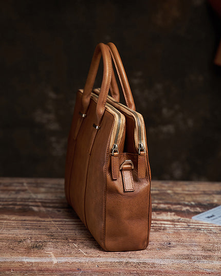 Vintage Vegetable-Tanned Leather Men’s Handbag | First Layer Cowhide Business & Casual Bag