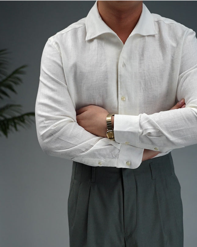 Linen One-piece Collar Business Casual Men's Breathable Long Sleeves Shirt