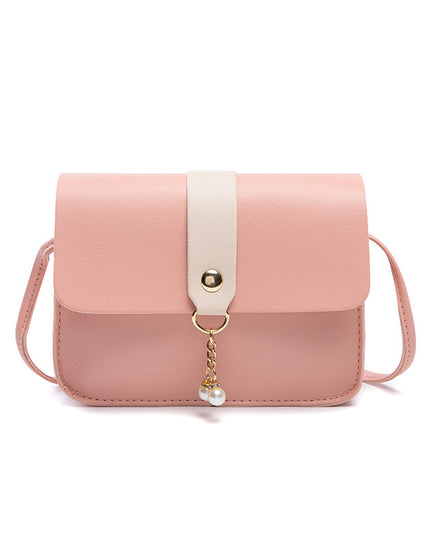 Women's Everyday Joker Contrast Pearl Pendant Small Square Bag