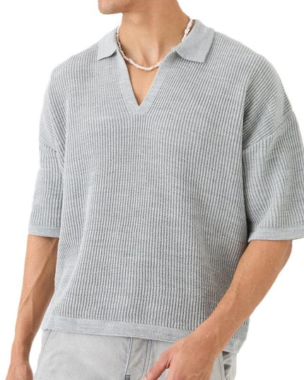 Men's Short-sleeved Shirt Casual Polo Collar Small V-neck Fashion Shirt