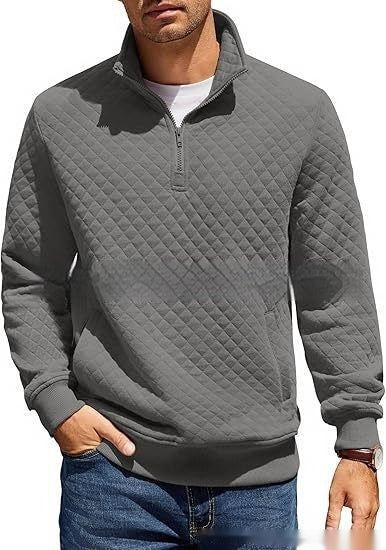 Long Sleeve Knitted Zip Pullover Plaid Sweatshirt