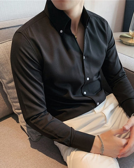 Large V-neck Men's Long-sleeved Business Shirt