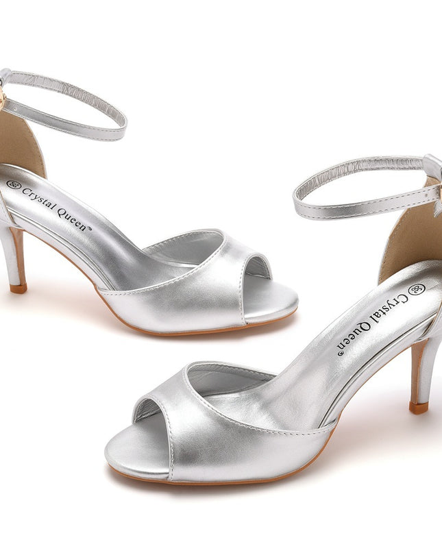 7cm Peep-toe High-heeled Sandals Shallow Mouth Buckle Plus Size