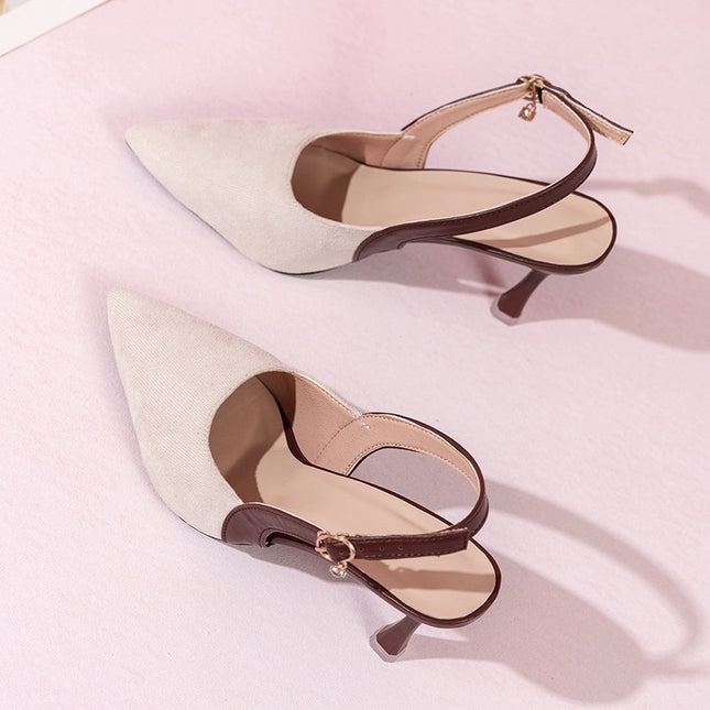 Colorblock All-matching Women's Toe Cap Rear Empty Pointed Stiletto Sandals