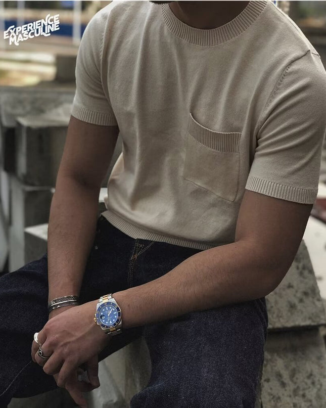 American Retro Breathable Italian Round Neck Knitted Short Sleeve