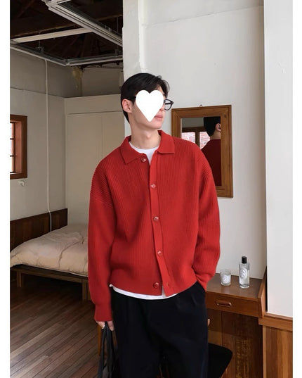 Handsome Idle Style Knitted Cardigan Casual Unisex Style