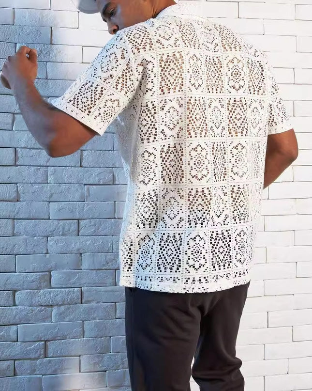 Cross Border Mesh Hollow Out Shirt