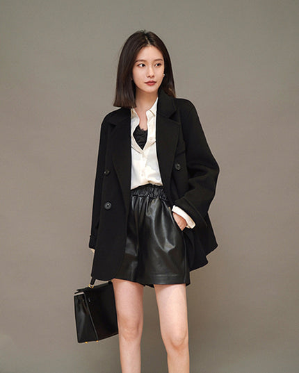 Fashion Loose Straight Leather Shorts Women