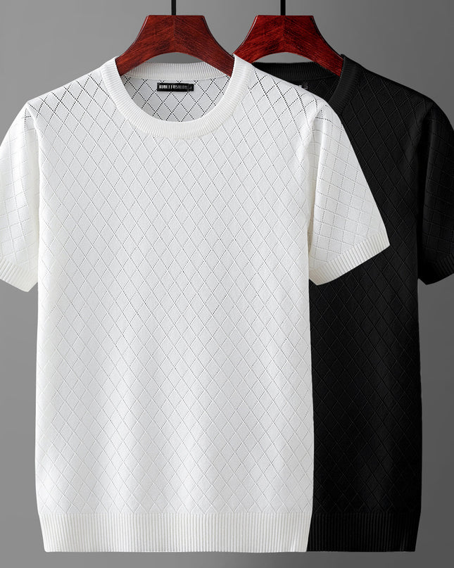 Men's Ice Silk Cut-out Top Summer Cool Thin Short-sleeved Sweater