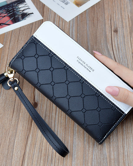 Ladies In Hand Long Zipper Tassel Stitching Embossed Large-capacity Wallet