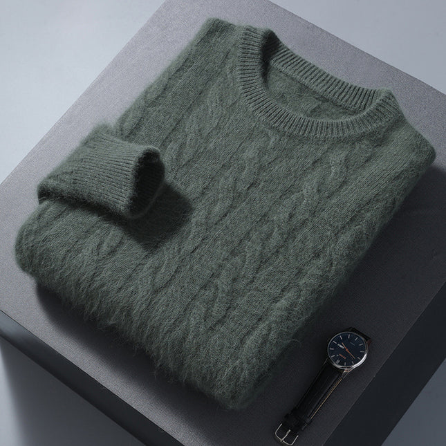 Men's Round Neck Pullover Thickened Mink Sweater Loose Casual Solid Color Knitted Base Cardigan