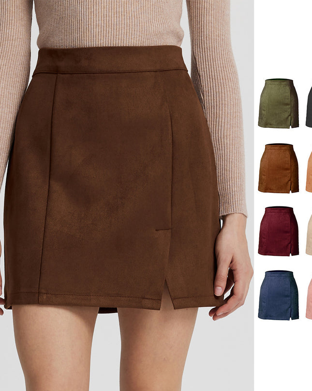 Autumn And Winter Suede A- Line Korean Style High Waist Fashion Sexy Skirt