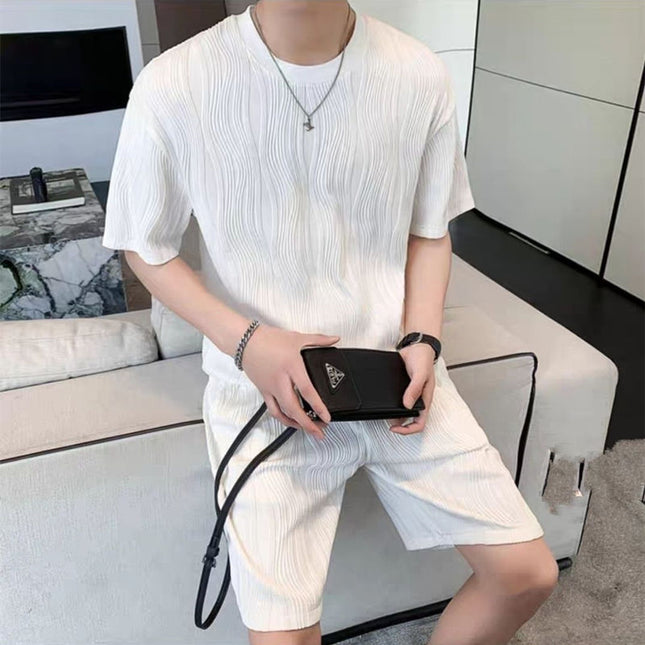 New Men's Ice Silk Fashion Short Sleeve Shorts Set