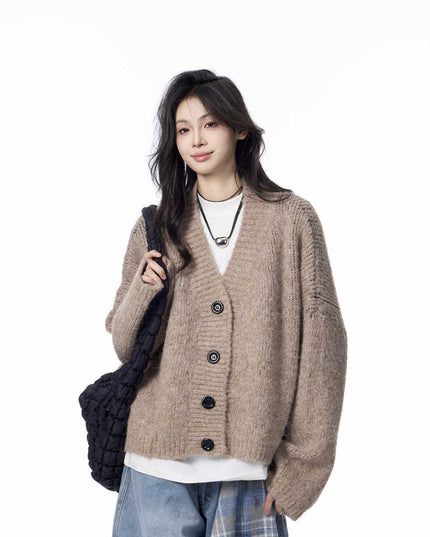 V-neck Knitted Cardigan Coat Women's Idle Style Loose Sweater