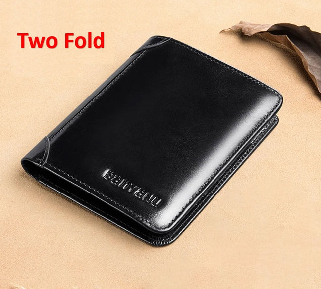 Men's Short Matte Leather Tri-fold Vertical Wallet