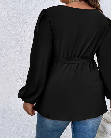 Women's V-neck Lantern Sleeve Slim Top