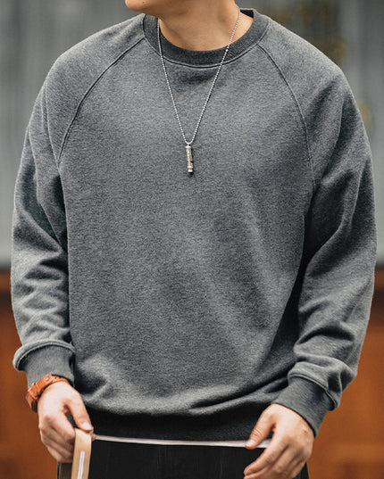 Retro Washed Heavy Looped Fabric Round Neck Sweater