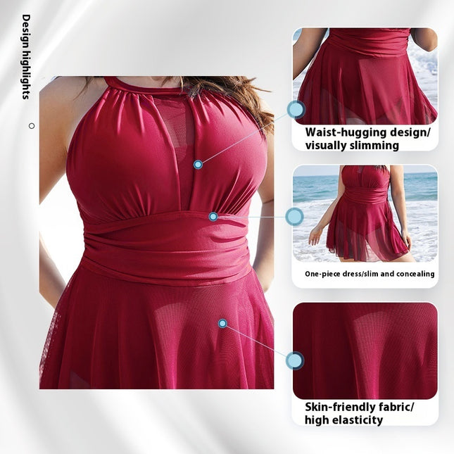 Women's Round Neck Lace One-piece Swimsuit