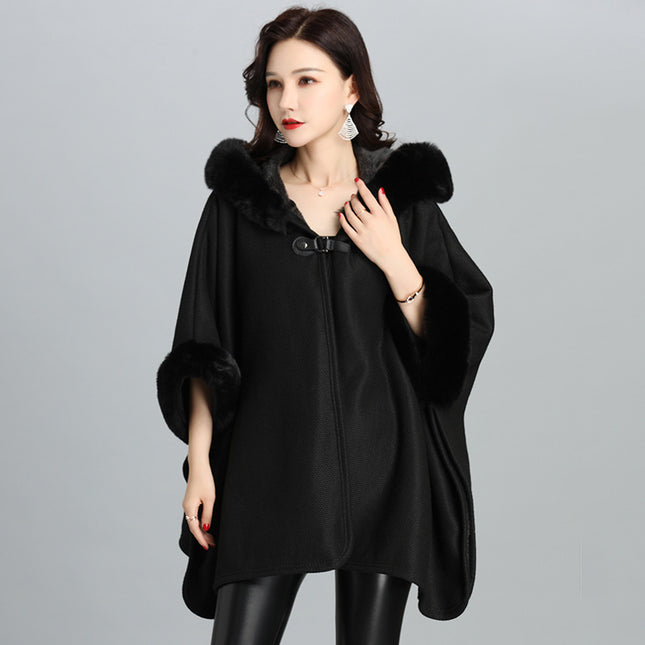 New Faux Fur British Temperament European And American Women's Hoodie Shawl Jacket