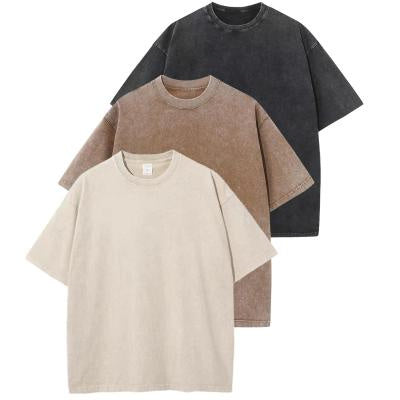 Cotton Heavy Distressed Drop Shoulder Retro Loose Short Sleeve