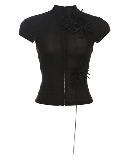 Hot Girl Pure Desire Backless Drawstring Design Short Top Short-sleeved T-shirt