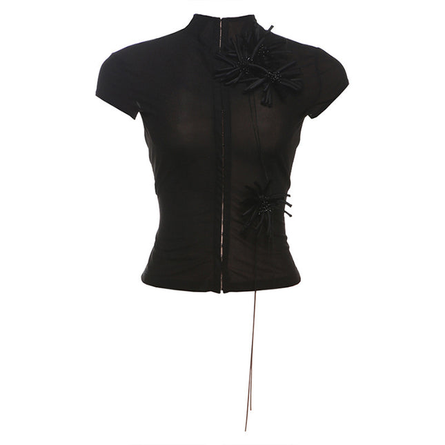 Hot Girl Pure Desire Backless Drawstring Design Short Top Short-sleeved T-shirt