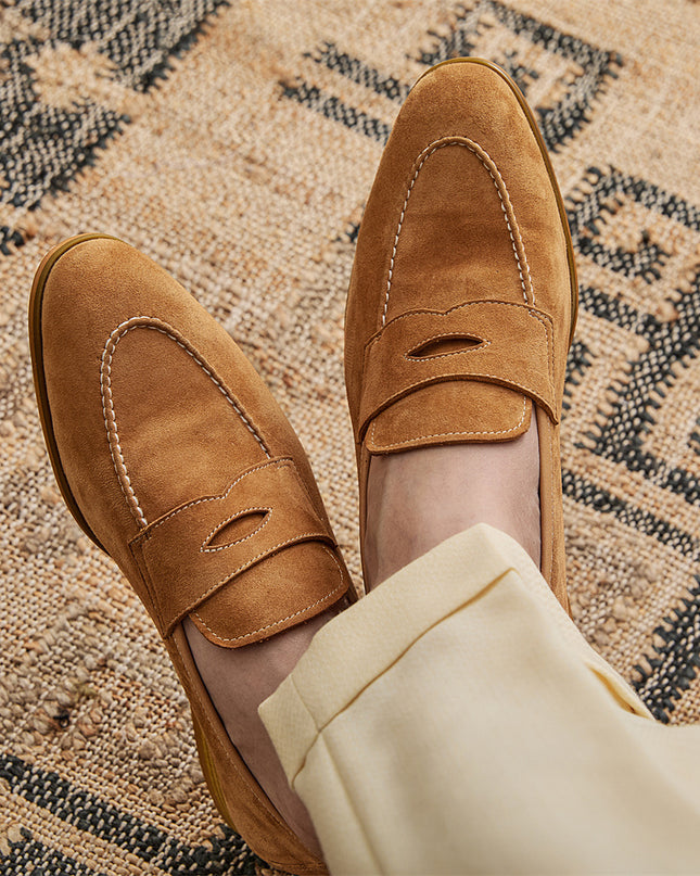 Men's Loafers With Round Toe Brown Suede
