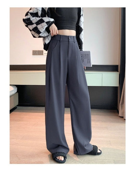 Women's Wide-leg Pants Summer Thin High Waist Slimming Draping Figure Small Straight Single Buckle Casual