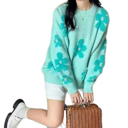 Women's Korean-style Flower Round Neck Sweater