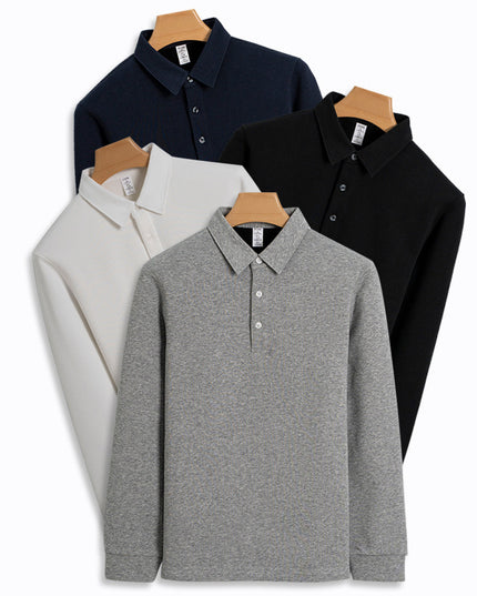 Fleece-lined Thickened Cotton Stretch Keep Warm Polo Shirt Men