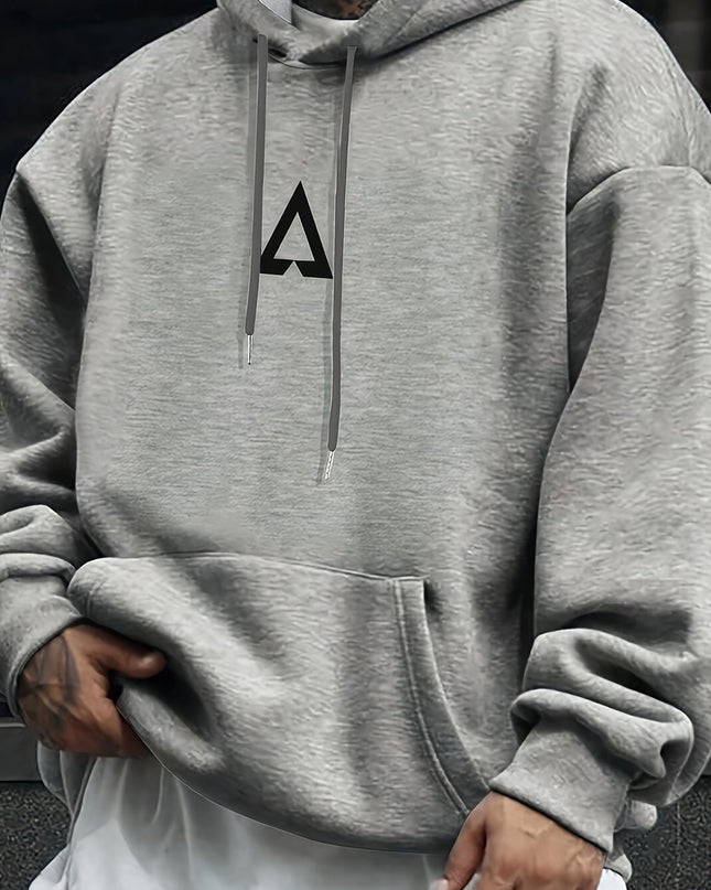 Men's Casual Geometric Pattern Hooded Sweater With Bag