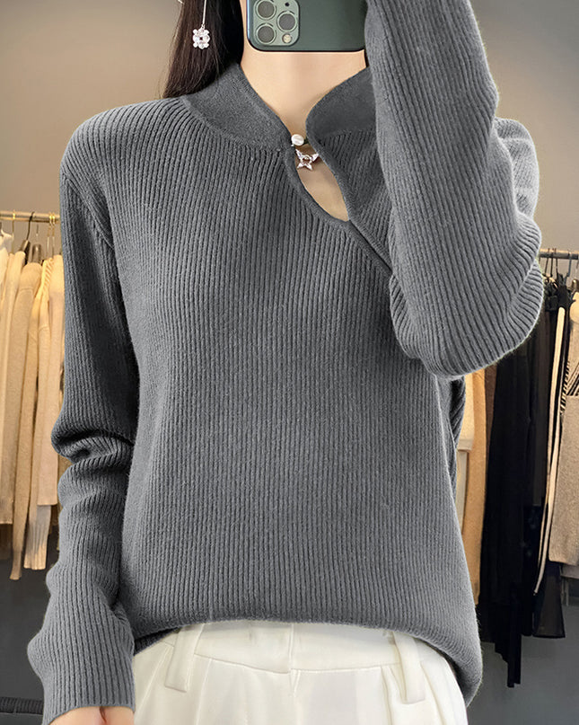 Half Turtleneck New Chinese Style Buckle Sweater Women's Sweater