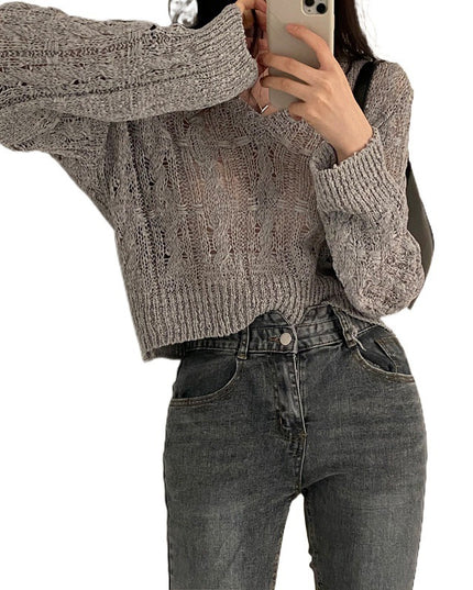 Retro V-neck Thin Cropped Pullover Sweater