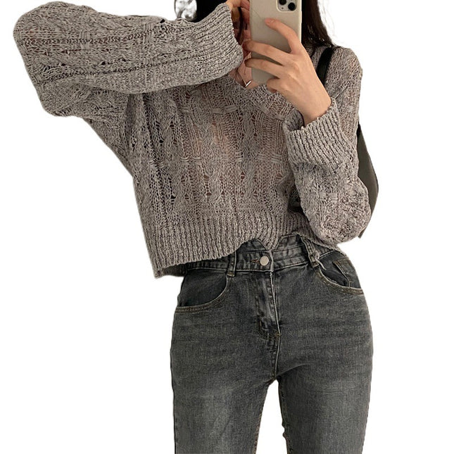 Retro V-neck Thin Cropped Pullover Sweater