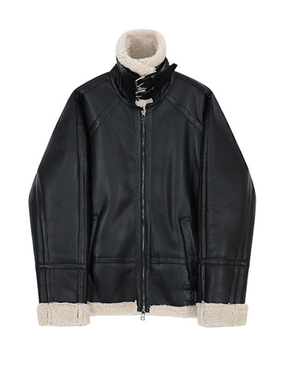 Men's Fleece Padded Collar Lambskin Leather Jacket