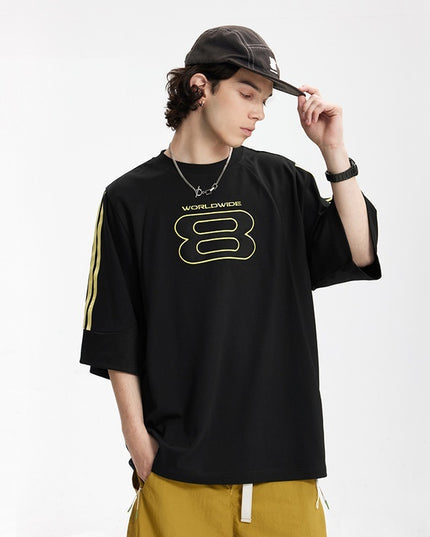 Stitching Sports Embroidery T-shirt American Style Loose Short Sleeve