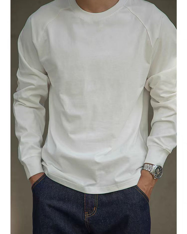 Vintage Cotton Raglan Long Sleeve Neckline Inner Bottoming Shirt Autumn Men