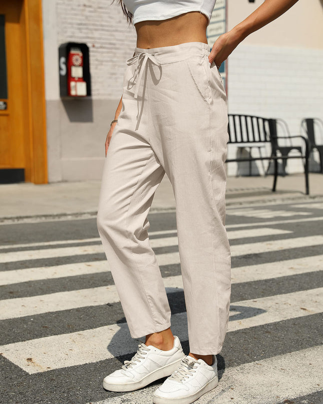 New Casual Linen Drawstring Pants For Women - Comfortable & Stylish