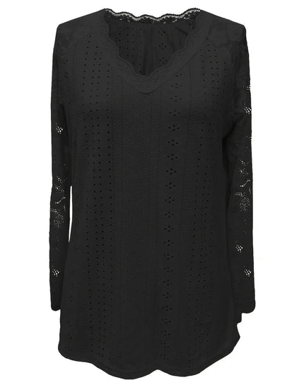 Contrast Lace V-neck Eyelet T-Shirt