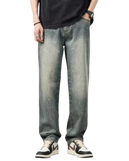 Distressed High Waist Jeans Men's Straight-leg Pants