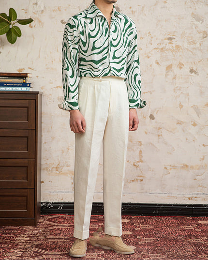 Linen Blended Breathable Draping Bow Tie Shirt