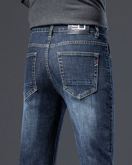 Fleece Padded Jeans Men's Straight Slim Elastic Thickening