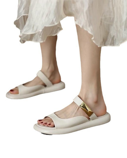 Peep Toe Flat For Outdoors French Soft Leather Platform Sandals